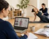 An adult Pilates learner combining online anatomy study with practical Mat Pilates teaching in a bright studio